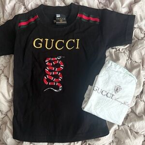 Gucci Kids Black Tee with Red and Green Accents
